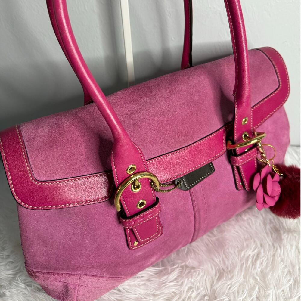 y2k COACH Vintage 2004 Pink Hampton Suede SOHO Flap Satchel - Picture 6 of 10